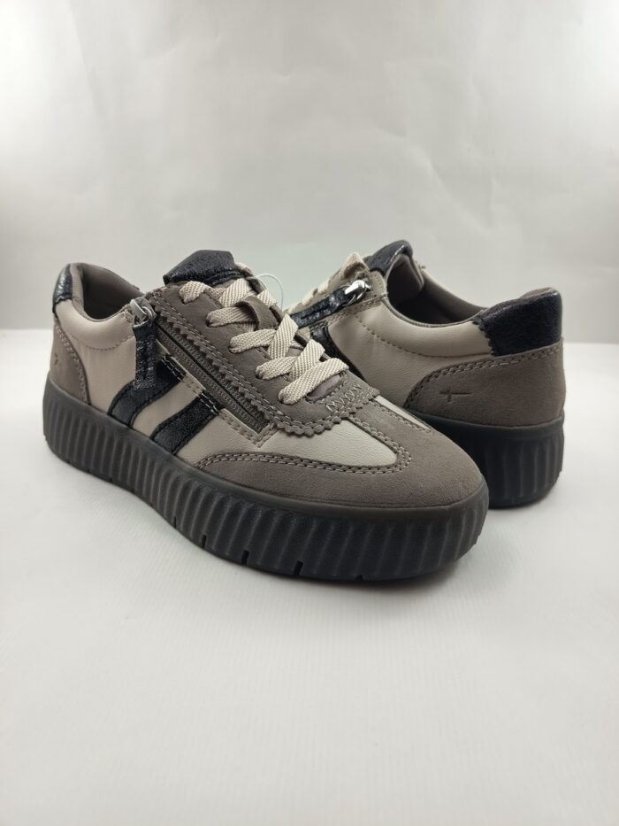 Semi-sport de piel gris con cierre de cordon y cremallera, Tamaris confort mod. 83729 - Imagen 3