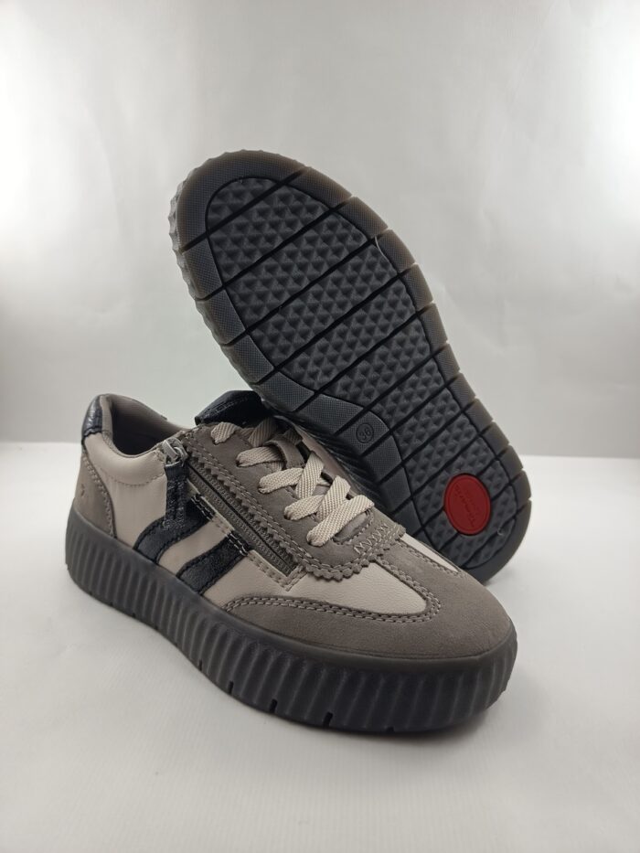 Semi-sport de piel gris con cierre de cordon y cremallera, Tamaris confort mod. 83729 - Imagen 4