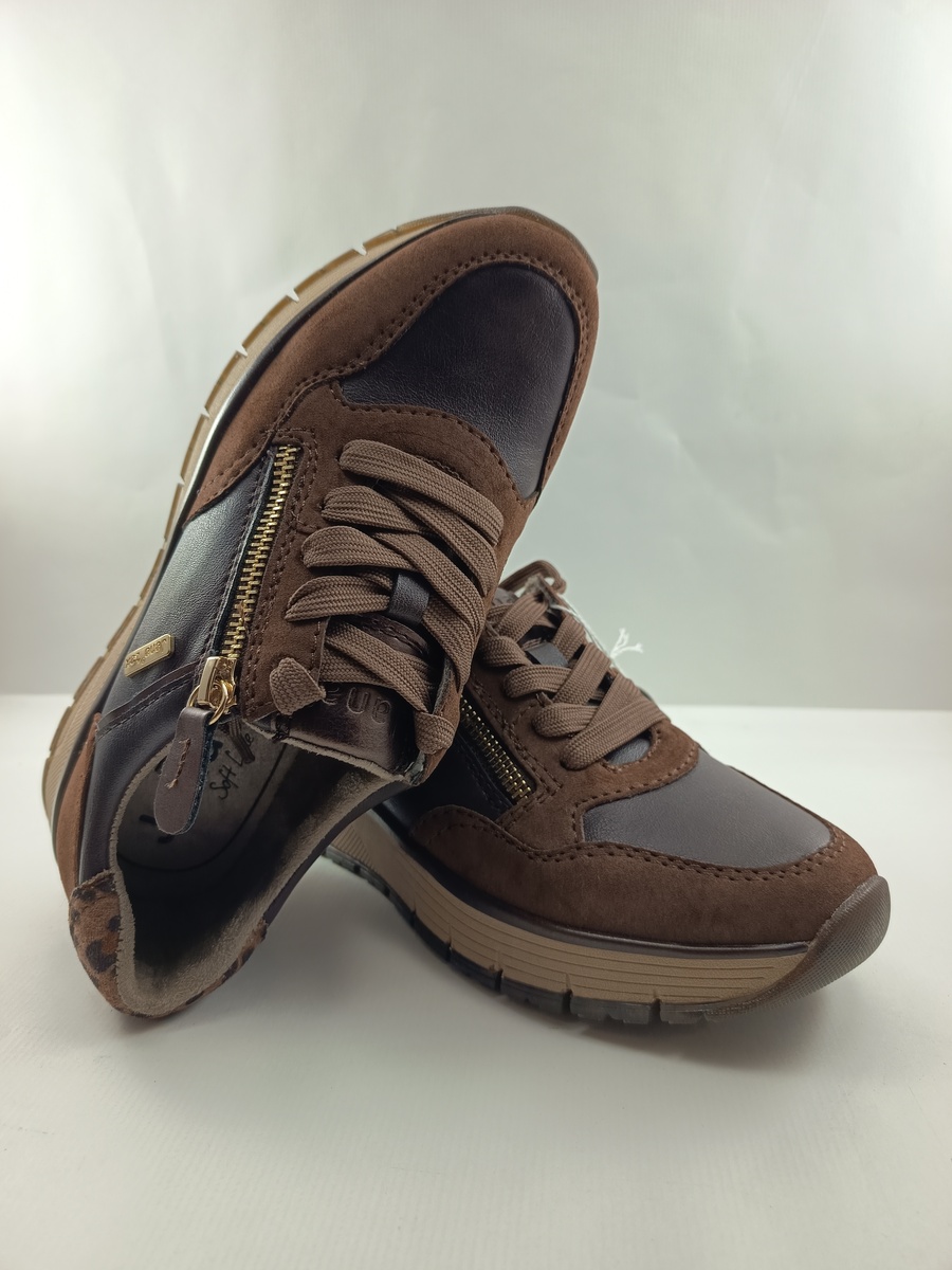 Semi-sport de piel marron con cierre de cordon y cremallera, Jana mod. 23762