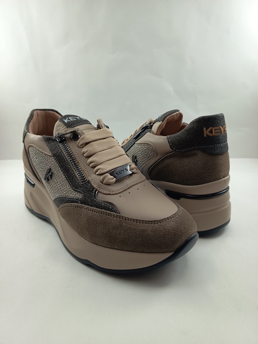 Semi-sport de piel crema con cierre de cordon y cremallera, Keys mod. 11251 - Imagen 2