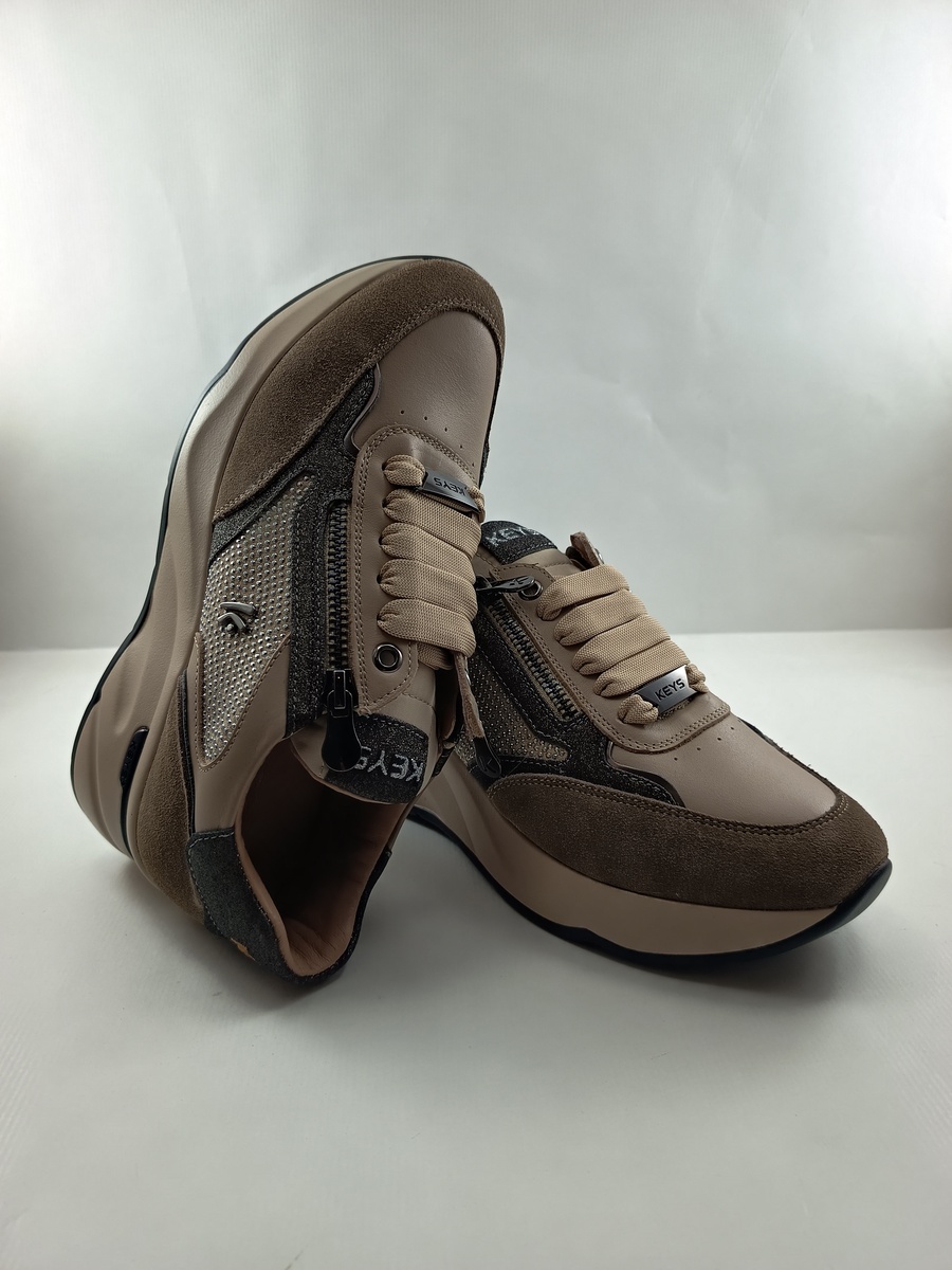 Semi-sport de piel crema con cierre de cordon y cremallera, Keys mod. 11251 - Imagen 4