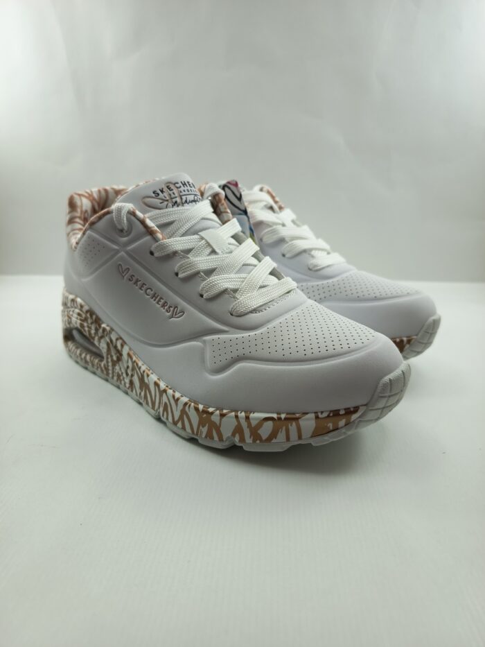 Semi-sport de piel blanca con cierre de cordon, Skechers mod. 155506 - Imagen 2