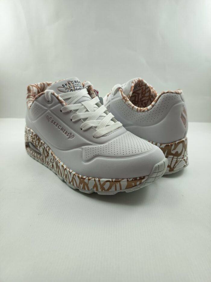 Semi-sport de piel blanca con cierre de cordon, Skechers mod. 155506 - Imagen 3