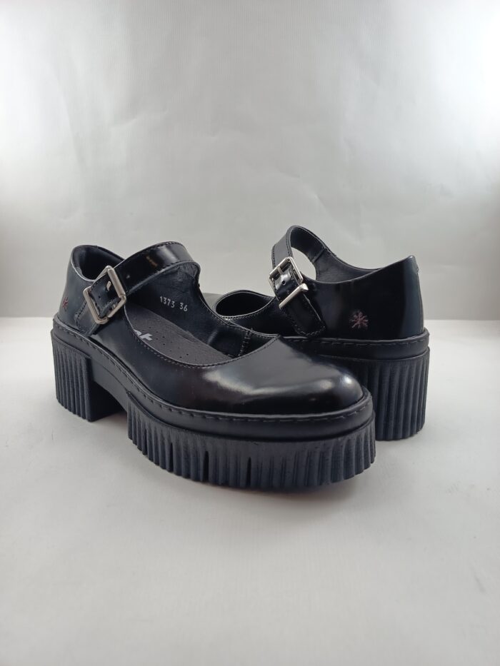 Zapato de sport de piel negra con cierre de hebilla, Art mod. 1373 - Imagen 3
