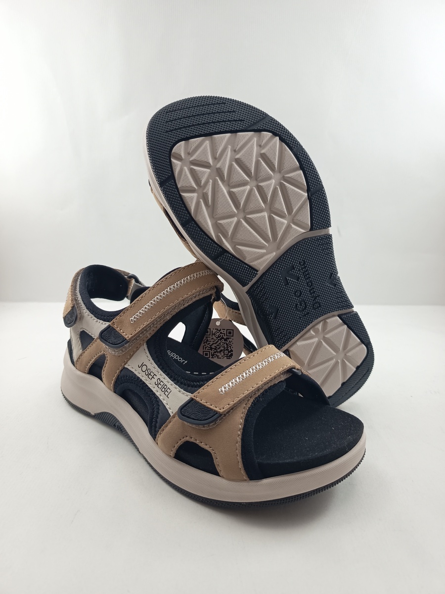 Sandalia californiana sintetica combinada en blanco y beig con cierre de velcros, Josef seibel mod. 97302 - Imagen 3