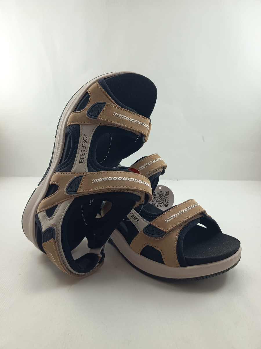 Sandalia californiana sintetica combinada en blanco y beig con cierre de velcros, Josef seibel mod. 97302 - Imagen 4