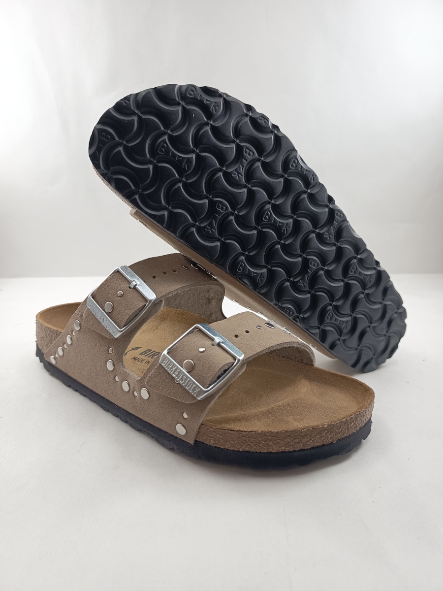 Sandalia tipo chancla de piel camel con cierre de doble hebilla, Birkenstock mod. 1031708 - Imagen 4